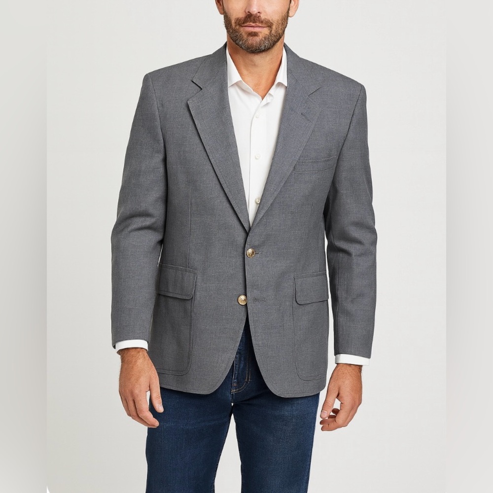 Palm Beach Blazer Gray Gold Metal Buttons Mens 40S Grey Jacket Coat